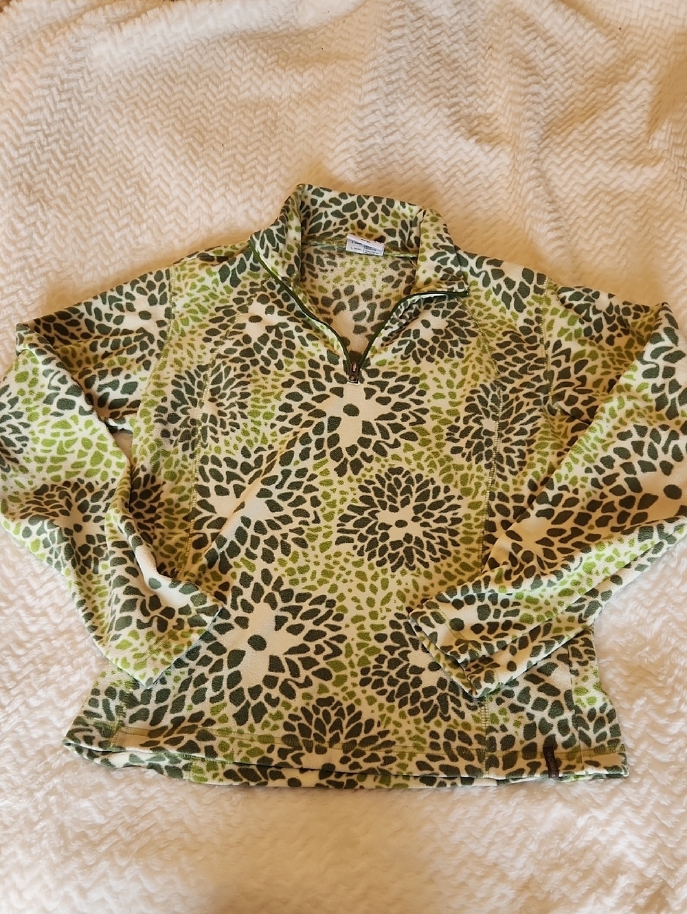 Columbia Floral Green and Cream Fleece Quarter Zip Top Women's M